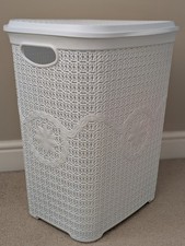 65L Large Plastic Laundry Basket Clothes Washing Bin Hamper Discoloured White