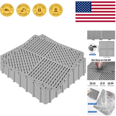 Modular Interlocking Rubber Mats - 12P Non-Slip Drainage Solution in Grey
