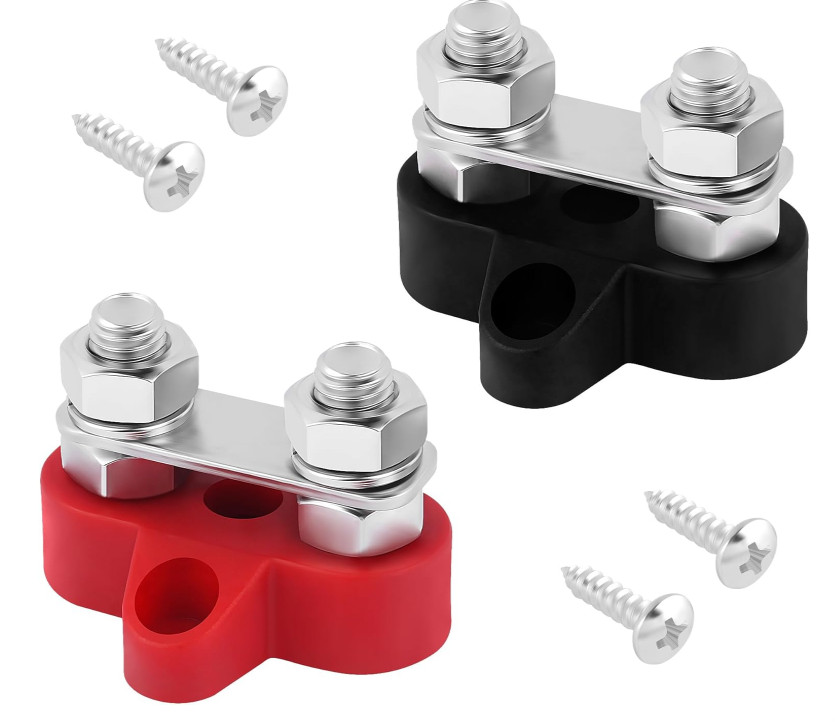 1/4" Bus Bar Terminal Block 12V, M6 Dual Studs Power Distribution Block, Power B