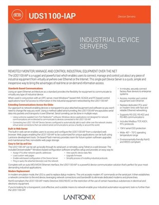 Lantronix UD1100IA2-01 External Device Server Supports RS-232, RS-422 and RS-485