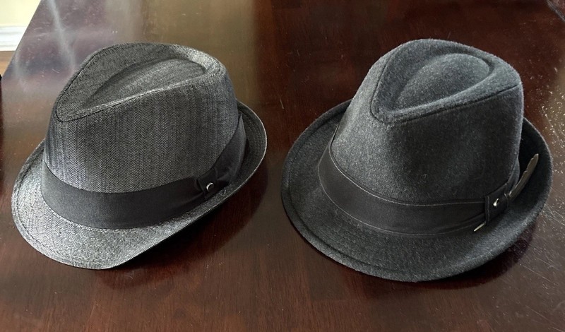 2 Men's Stetson Fedora Hats - Wool Felt w Feather/ Herringbone  L-XL