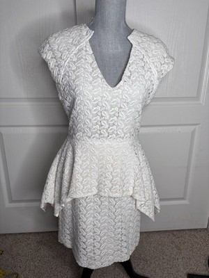 Yigal Azrouel Venice White Lace Crochet Dress Silk / Cotton Peplum Size 4