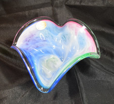 VINTAGE Murano Italian Pastel Rainbow Swirls Abstract Art Glass Decor Bowl Label