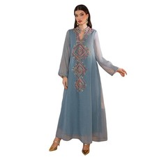 Ramadan Kaftan Dress Women Muslim Embroidery Maxi Abaya Islamic Robe Party Gown