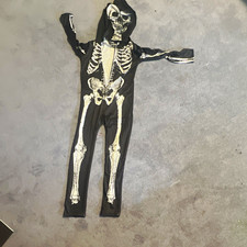 Black Skeleton Print Hooded One Piece Halloween Fancy Dress Costume Size S