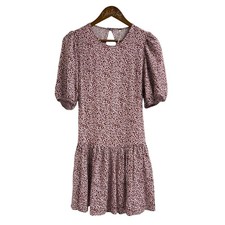 Free People Drop Waist Dress Floral Keyhole Back Small Puff Sleeve
