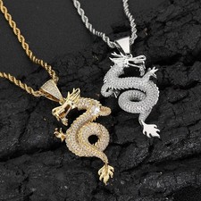 Collana con ciondolo drago 3D in argento 925/oro 14k placcato hip hop 5A+ zirconi