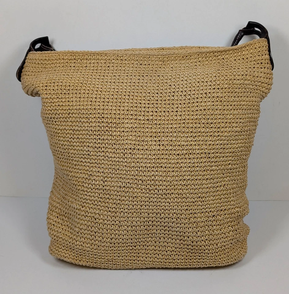 Banana Republic Paper Straw Shopper Tote Beach Bag Leather Straps Vacation - Image 3 of 4