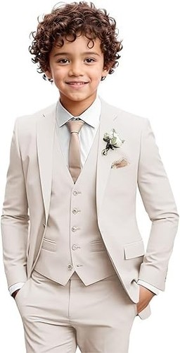 Boys Formal Suit 3 Piece Toddler Tuxedos for Wedding Slim Fit Kids Outfit Jacket - Picture 29 of 33