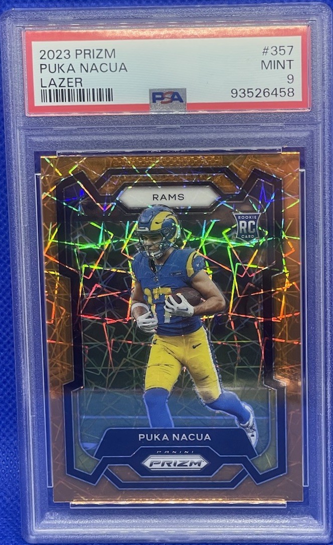 2023 Panini Prizm Puka Nacua Orange Lazer #357 RC PSA Mint 9 LA Rams Superstar!!