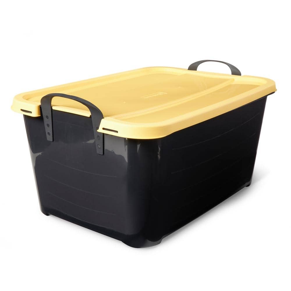 Qt. Plastic Stackable Bin Container,Black & Yellow(12 Pack)