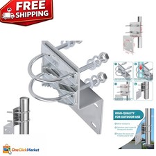 Durable 2-Pc Antenna Pole Mount Bracket with Double U Bolt Clamp, Silver Finish