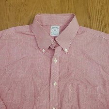 Brooks Brothers Shirt Mens 16.5 6/7 Regent Red Checks Non Iron Button All Cotton