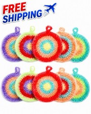 Paquete de 10 esponjas de cocina arco iris fregadoras de platos de hilo acrílico estilo coreano⁠