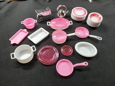 Barbie ACCESSORIES Kitchen Food Pots Pans Lids Toaster Tea Kettle Plates Bowls