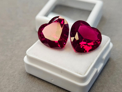 Shiny Pair Red Ruby Heart Shaped Cut 19+Ct Mozambique Loose Certified Gemstone