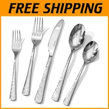 Hammered Silverware Set, Flatware Set, 18/10 Stain