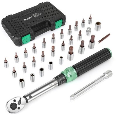 32-Piece 1/4'' 3/8'' Torque Wrench Set 2.5-20Nm Dual Direction Adjustable 72 Tooth