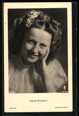 Actress Hansi Knoteck with pretty flower in hair, postcard 