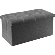 30'' Folding Ottoman with Storage, Support 350lbs, for Living Room, Linen Fabric