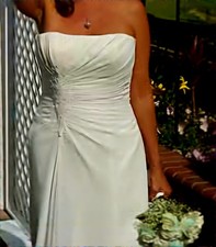 White Ruched Strapless Wedding Gown