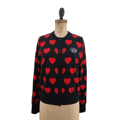 Love Moschino Black Red Hearts Cardigan Sweater EU 40 US 4 S NWT