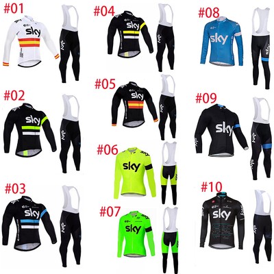 Long Sleeve Cycling Jersey Set Men's MTB Cycling Pockets Shirts and Padded Bib