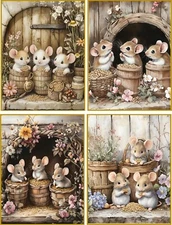 8 Mice Mouse Vintage Fantasy Whimsical glossy blank note cards with envelopes
