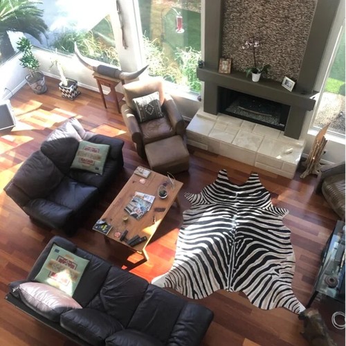 Zebra Print Cowhide Rug Size: 7 X 6' Genuine Zebra Print Cow Hide Rug - Picture 9 of 20