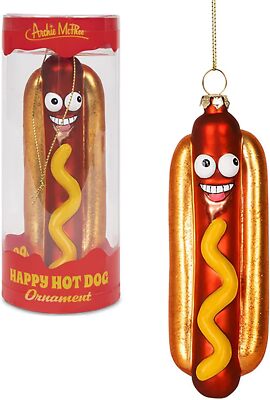 Happy Hot Dog Ornament - Christmas Holiday Art Hand-Blown Glass