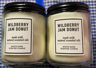 Bath Body Works White Barn  WILDBERRY JAM DONUT Candle LOT (x2) Single Wick NEW