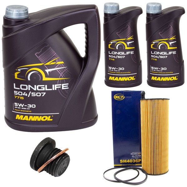 MotoröL Set Mannol 5W30 7 Liter + ÖLfilter + Schraube FüR Audi A4 A5 Q5 2.7 3.0-image