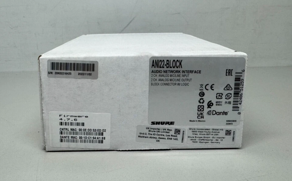 Shure ANI22BLOCK Mic/Line to Dante Audio Network Interface with Block Connectors - Image 2 of 4