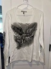Hot Leathers Asphalt Angels White Large  Statue Long Sleeve Biker Henley Tee