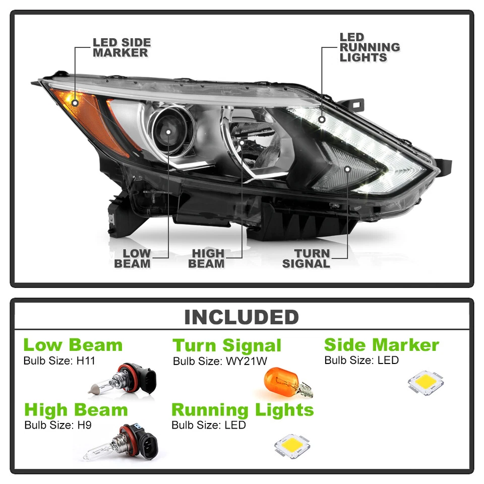 For 2017-2019 Nissan Rogue Sport Halogen LED DRL Projector Headlight - Passenger - Image 4 of 4