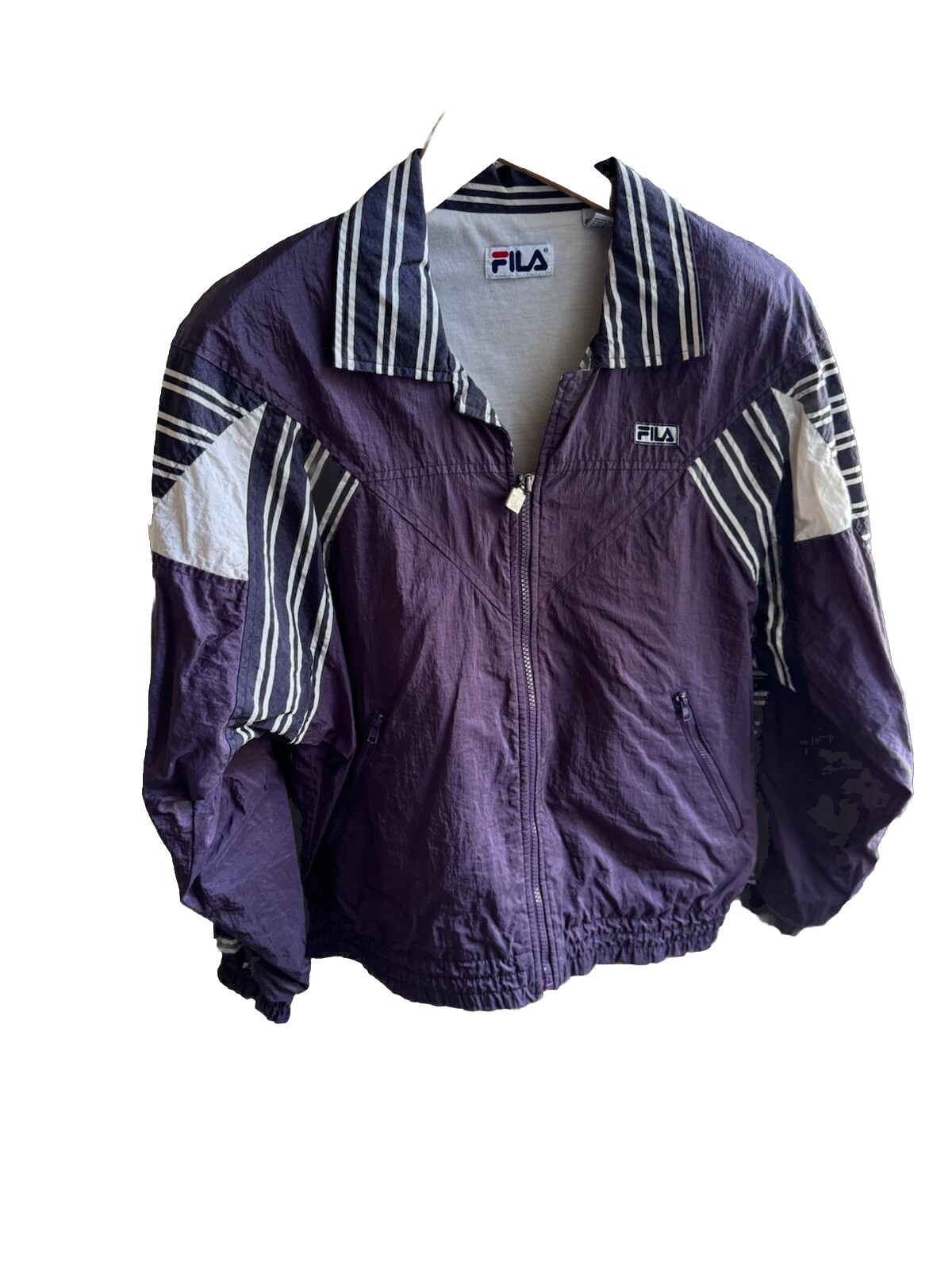 Giacca a vento vintage anni 90 Fila nylon piccola leggera fodera in rete viola
