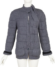 Sonia Rykiel 1970s Vintage Gray Mohair Tie-Neck Cardigan Sweater