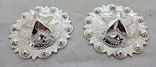 Pair Hansen Western 1 1/2 inch Conchos Silver Plate Yuma Star Screw Back Horse