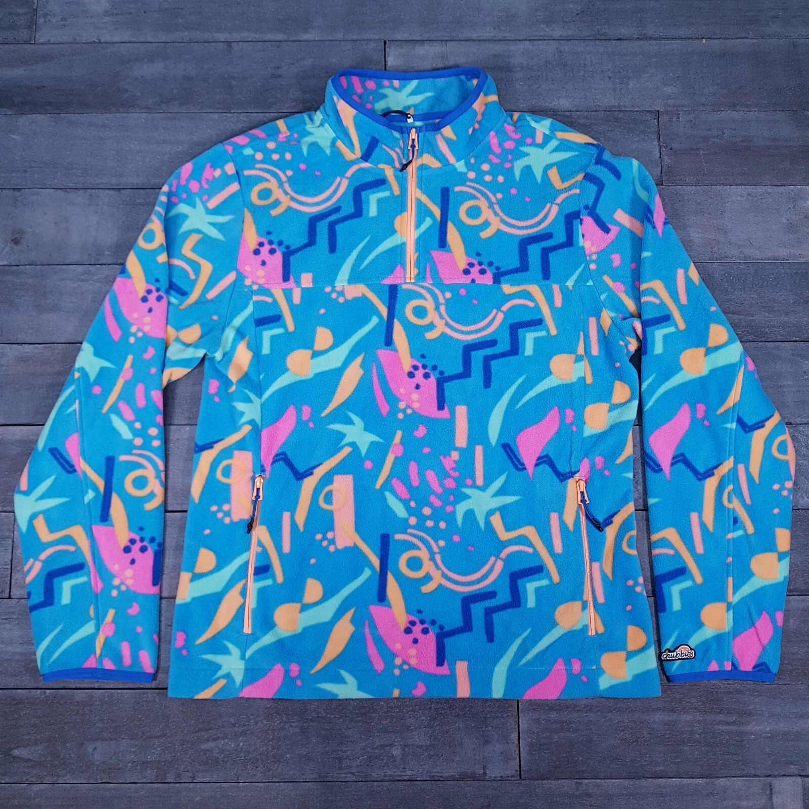 CHUBBIES The Apres Party 1/4 Zip Fleece Sweater Jacket Mens Size 2XL Blue Pink image 1