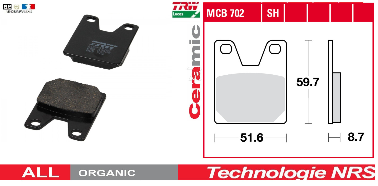 Plaquettes frein arrière MCB702 pour Yamaha YZF-R1 au freinage progressif et silencieux