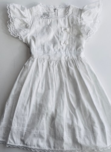 VTG GUNNE SAX JESSICA MCCLINTOCK WHITE COTTON&LACE BOWS PRAIRIE DRESS*GIRL'S 4