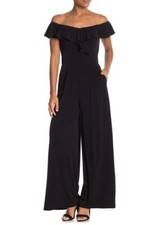 NEW ELIZA J Off the Shoulder Ruffle JUMPSUIT SIZE 14 $158 BLACK NORDSTROM 