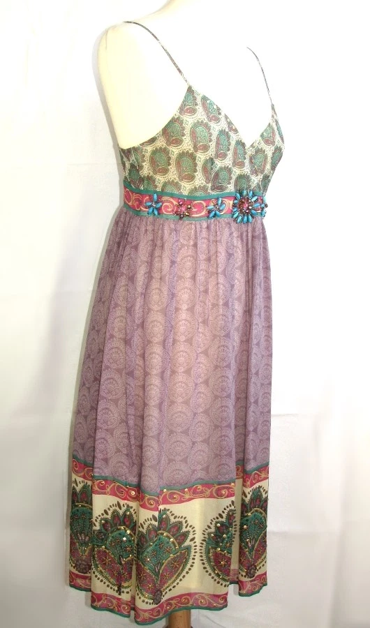 Derhy - Dress Fittings Female Silk Multicolored & Beads T S 36 - Excellent Mint - Image 3 of 4
