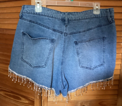 Forever 21+ Rhinestone Fringe Denim Shorts size 12