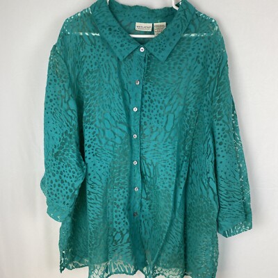 White Stag Womens Plus Size Button Down ￼Blouse Semi Sheer  Size 30W - 32