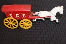 Vintage Cast Iron Horse Drawn Ice Wagon Toy