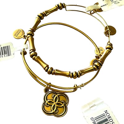 Alex And Ani Bracelet Set Rose Tone Gold Breath Of Life Meditation & Bamboo NWT