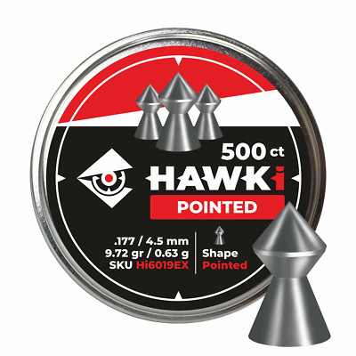 Hawki Airgun Pellets .177 / 4.5mm Caliber 9.72gr /0.63 g 500 ct Hi6019EX pointed