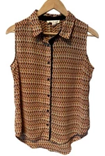 Olive And Oak Patterned Button Down Sleeveless Shirt Medium 