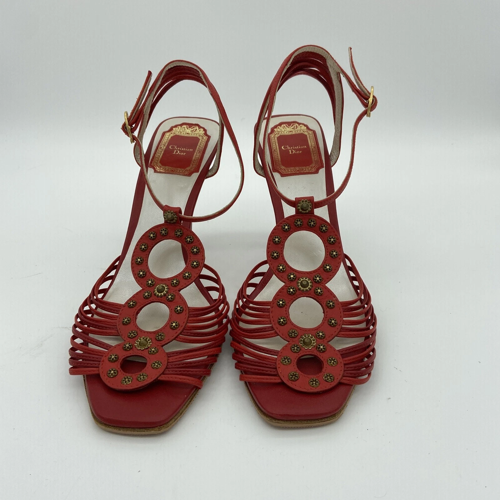 Sandales à talons hauts Christian Dior ALLEGRIA cuir rouge 38 8 Italie